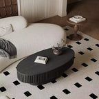 Table basse ovale avec rangement, table basse moderne en bois pour salon, noire