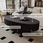 Table basse ovale avec rangement, table basse moderne en bois pour salon, noire