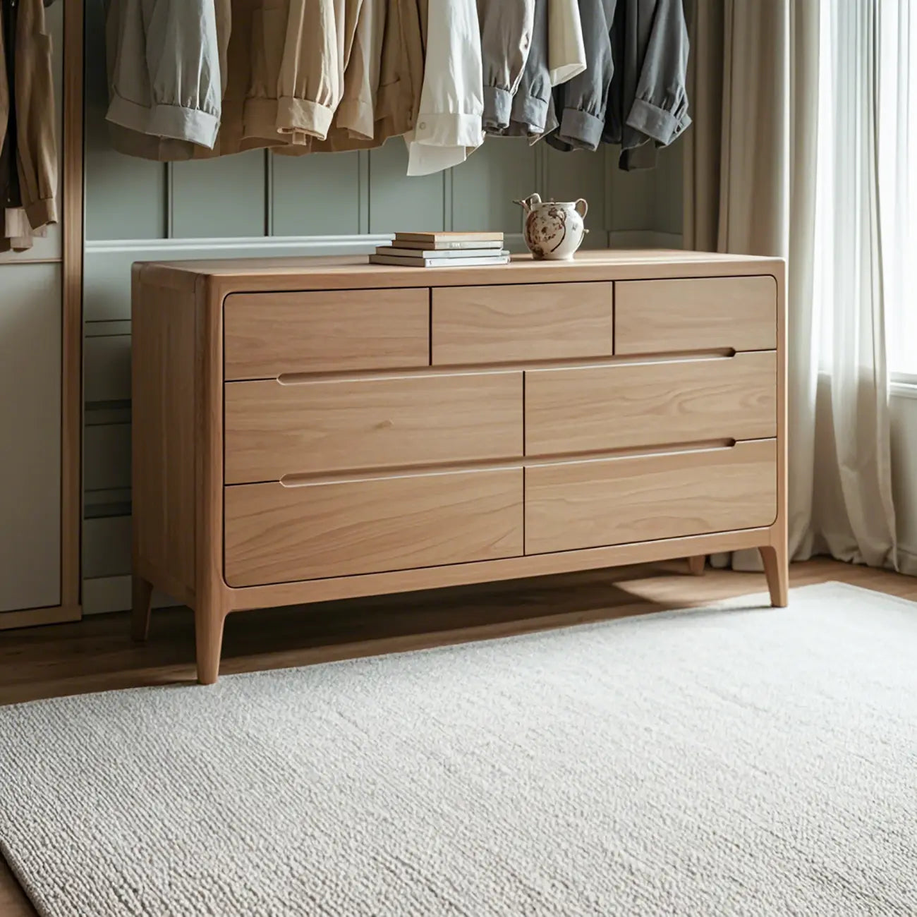 Commode double traditionnelle en bois de chêne naturel pour chambre à coucher
