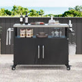 Ilot de cuisine extérieur avec plateau en acier inoxydable, table de chariot de barbecue en métal avec armoire de rangement - S.O.