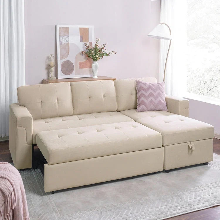 Canapé d'angle réversible avec lit gigogne, méridienne de rangement, pieds durables,