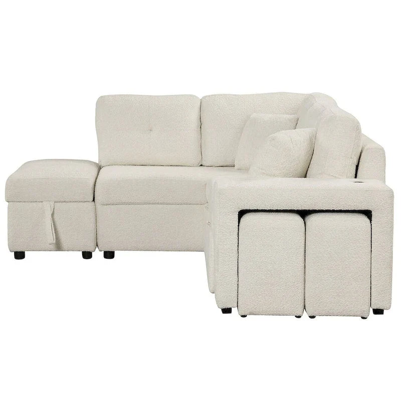 Canapé d'angle convertible avec pouf de rangement, canapé-lit pour salon
