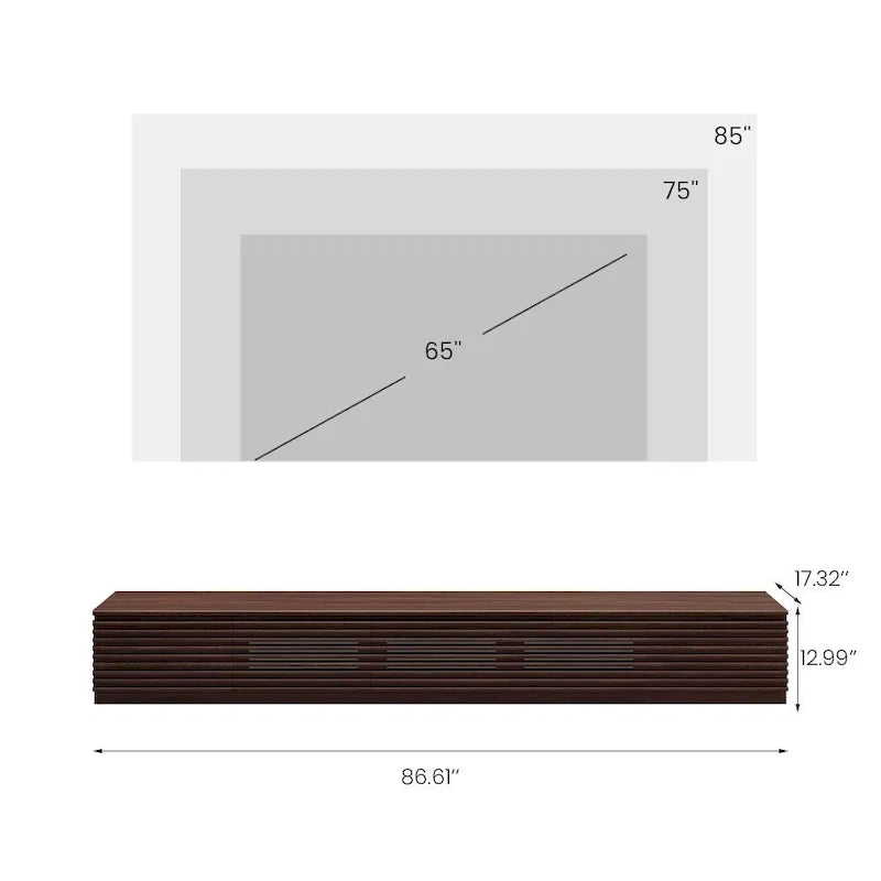Meuble TV minimaliste avec tiroirsConsole multimédia en bois massif avec placards, porte abattante, placage noyer, entièrement assemblé