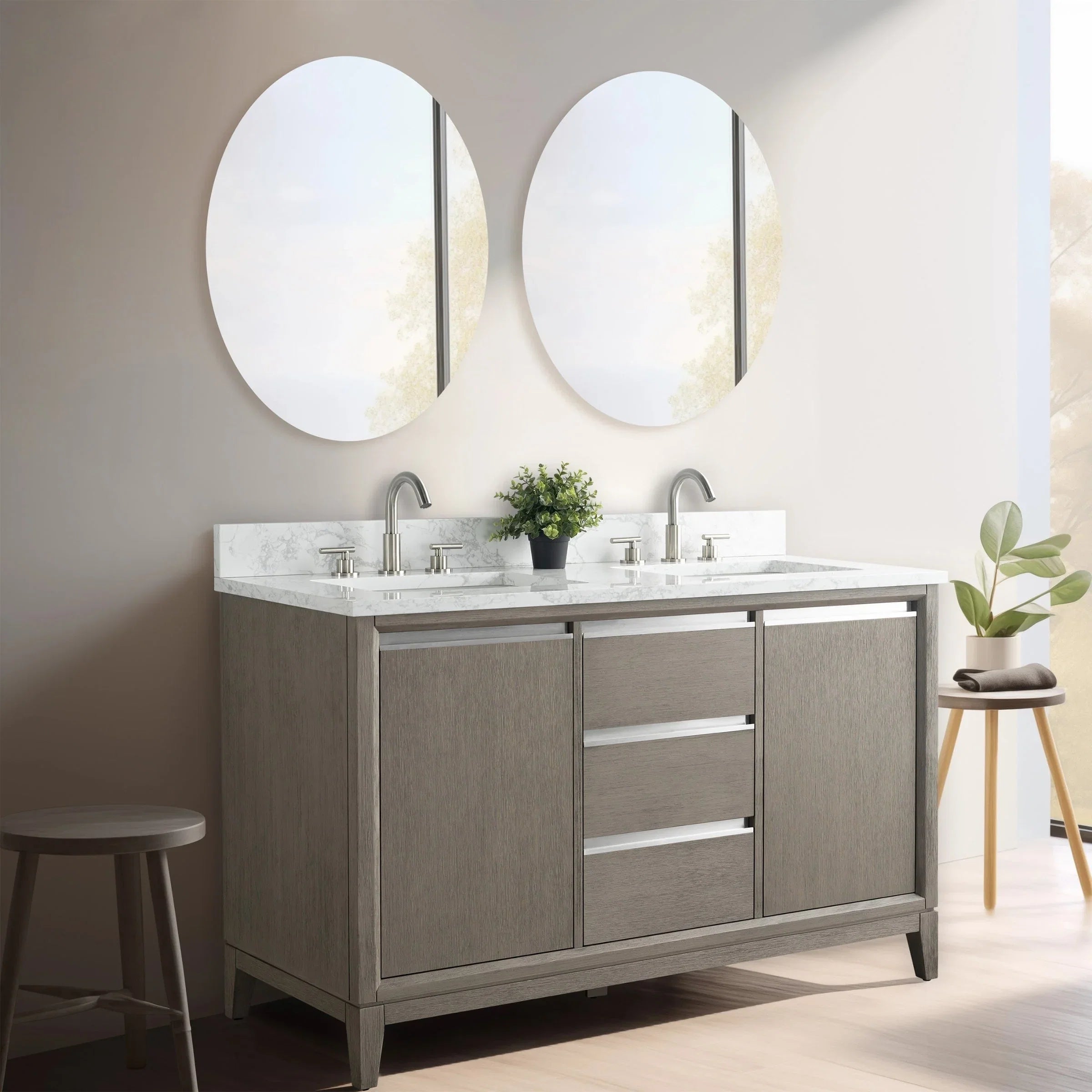 Meuble-lavabo Vanity Art avec évier en céramique et dessus en marbre reconstitué