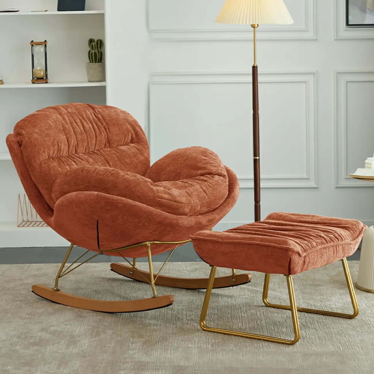 Fauteuil à bascule ergonomique rembourré en velours moderne pour chambre de bébé