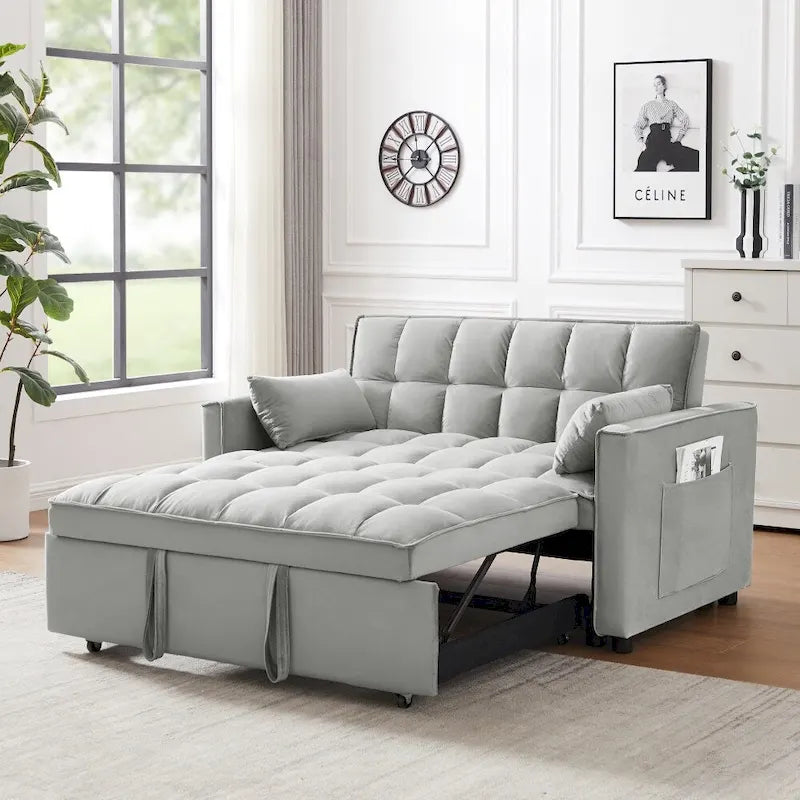 Canapé convertible 3 en 1 en velours avec lit gigogne et dossier inclinable