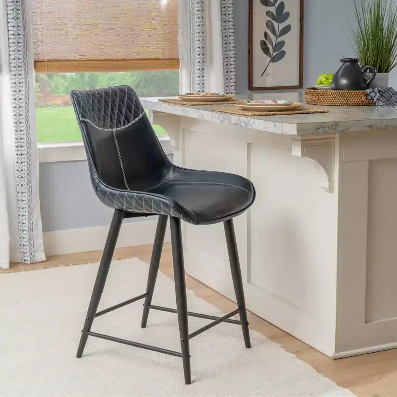 Tabouret de bar rembourré hauteur comptoir bleu