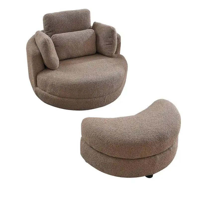 Fauteuil crapaud pivotant surdimensionné avec pouf de rangement lune
