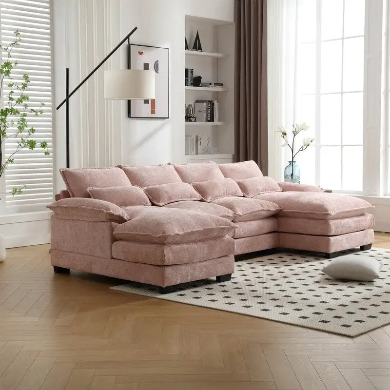 Canapé modulable Cloud pour salon, canapé d'angle moderne en chenille/boucle, canapé convertible modulable confortable avec double méridienne