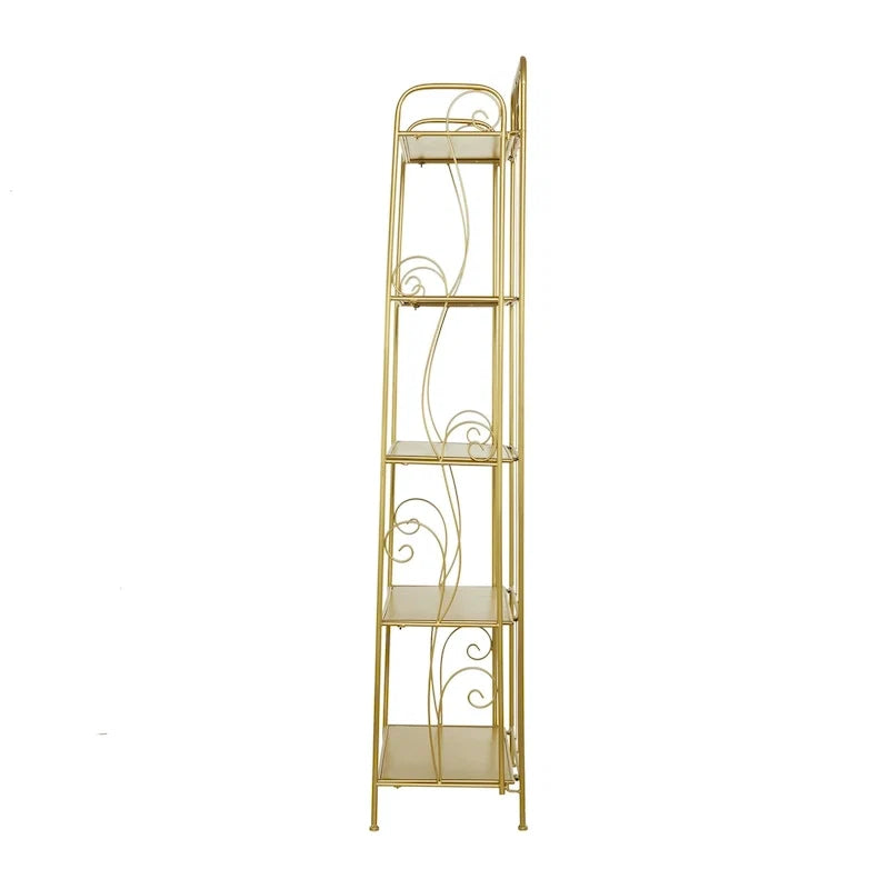 Étagère de Boulanger Pliable Haute à 5 Niveaux en Métal Décoratif pour Intérieur/Extérieur - Or ou Blanc - Roche River Decor