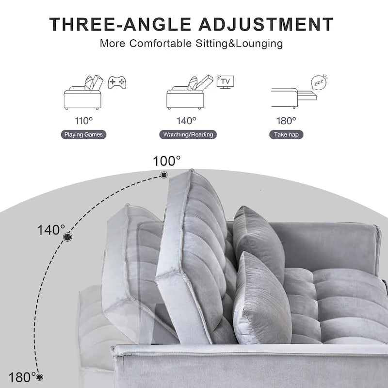 Causeuse moderne en velours avec dossier inclinable et poches, 2 places – Gris foncé / Gris clair / Bleu / Noir