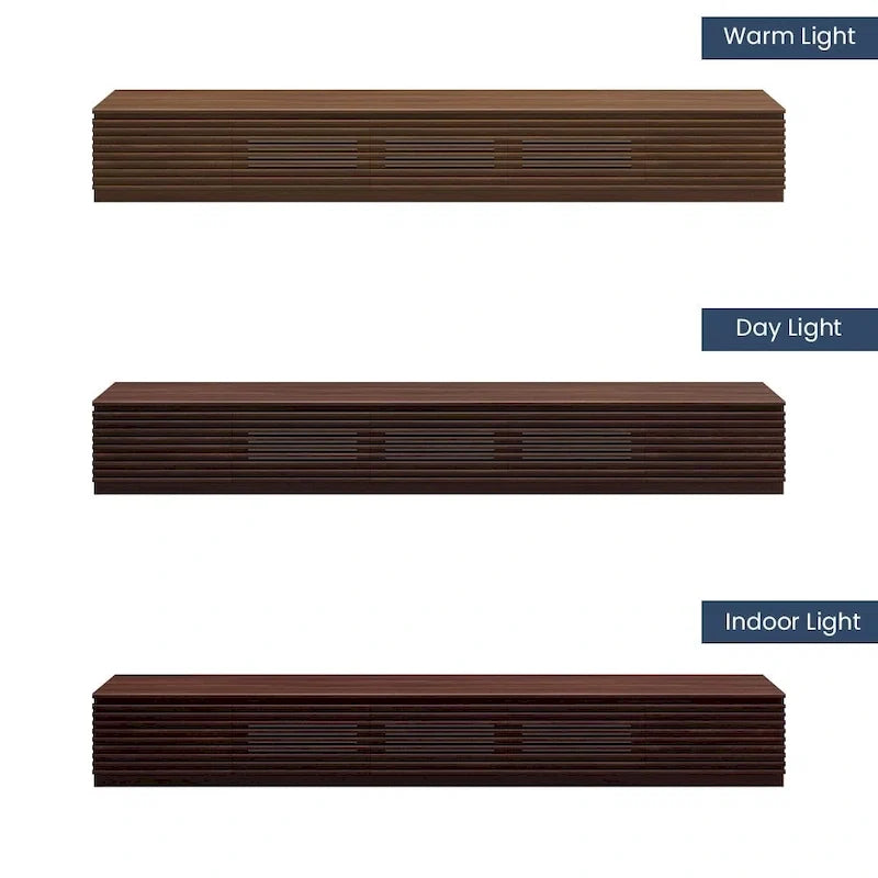 Meuble TV minimaliste avec tiroirsConsole multimédia en bois massif avec placards, porte abattante, placage noyer, entièrement assemblé