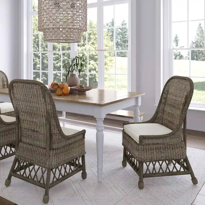 Chaise d'appoint de salle à manger capitonnée en rotin naturel par East at Main