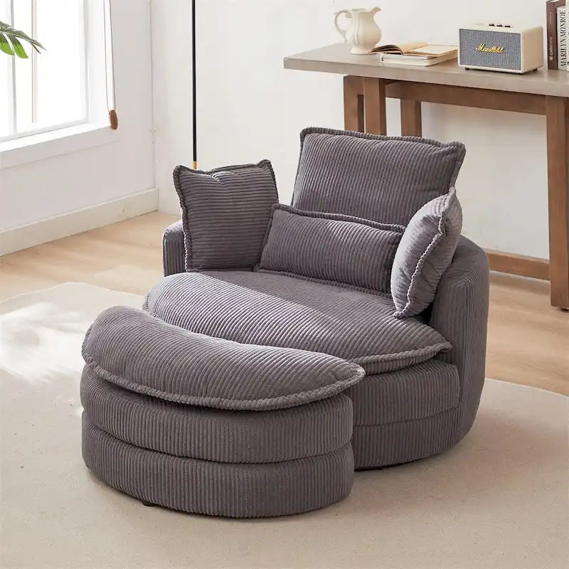 Fauteuil pivotant surdimensionné avec pouf de rangement lune et 4 oreillers