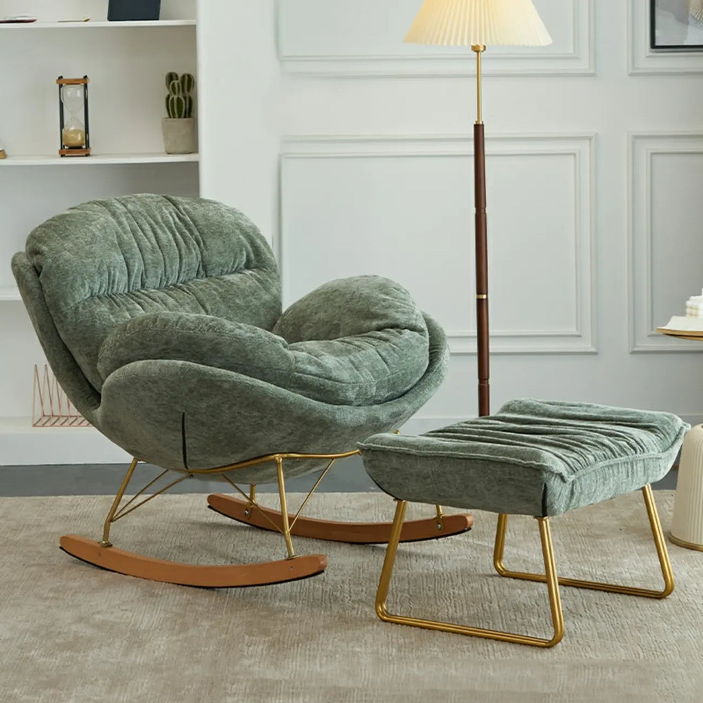 Fauteuil à bascule ergonomique rembourré en velours moderne pour chambre de bébé