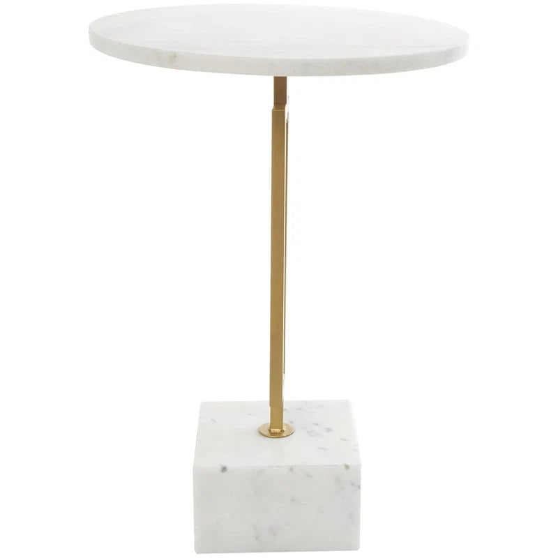 Table d'appoint géométrique en marbre avec support rectangulaire en métal doré - Blanc