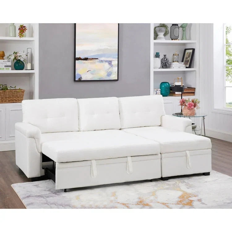 Canapé d'angle réversible avec lit gigogne, méridienne de rangement, pieds durables,