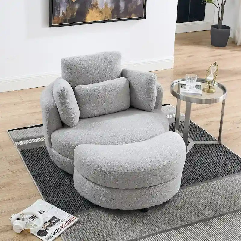 Fauteuil crapaud pivotant surdimensionné avec pouf de rangement lune