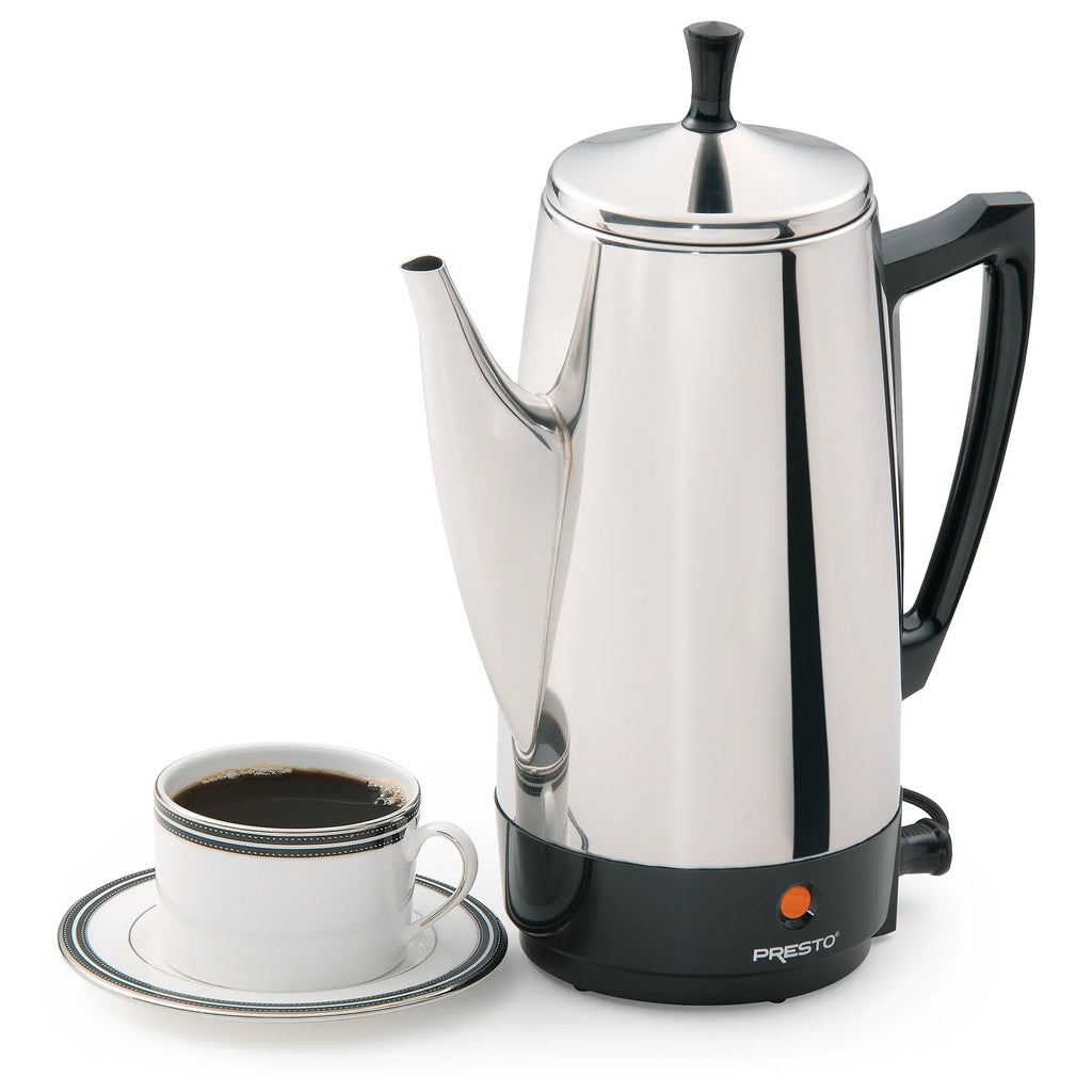 Cafetière à percolateur Presto en acier inoxydable, 12 tasses, robuste, argent - 2.79