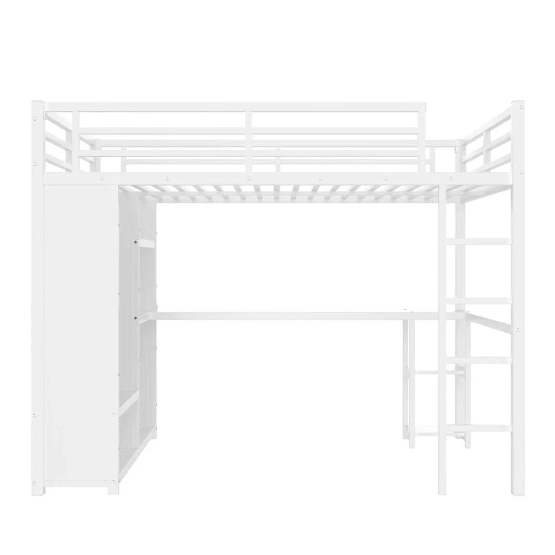 Lit mezzanine queen - Armoire et bureau intégrés, Cadre métallique avec étagères