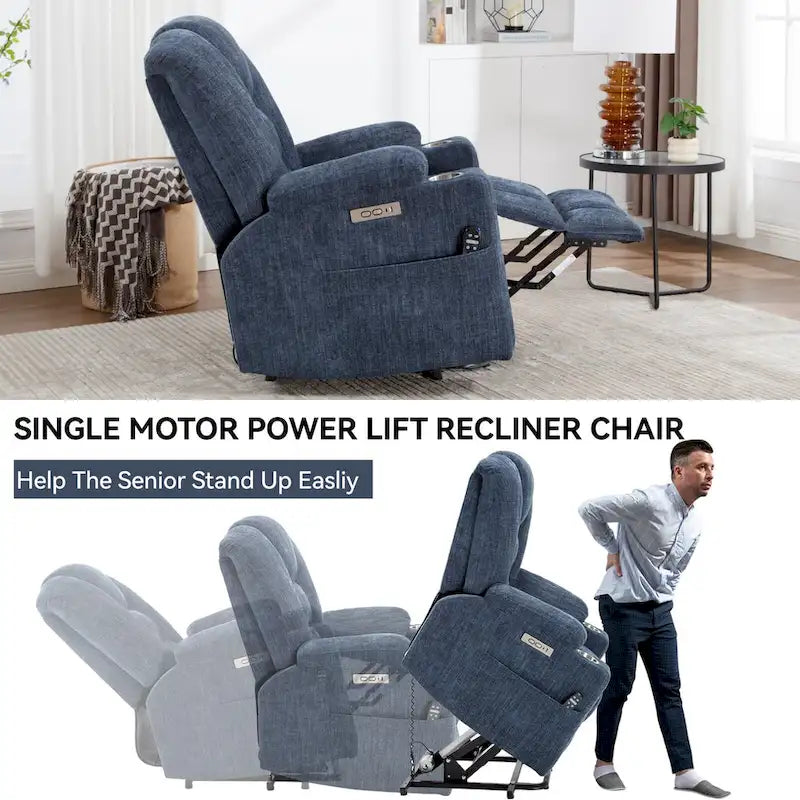 Fauteuil inclinable Power Lift avec massage et chaleur, fauteuils inclinables larges et rembourrés Lazy Boy avec ports USB, Type C et 2 porte-gobelets en acier