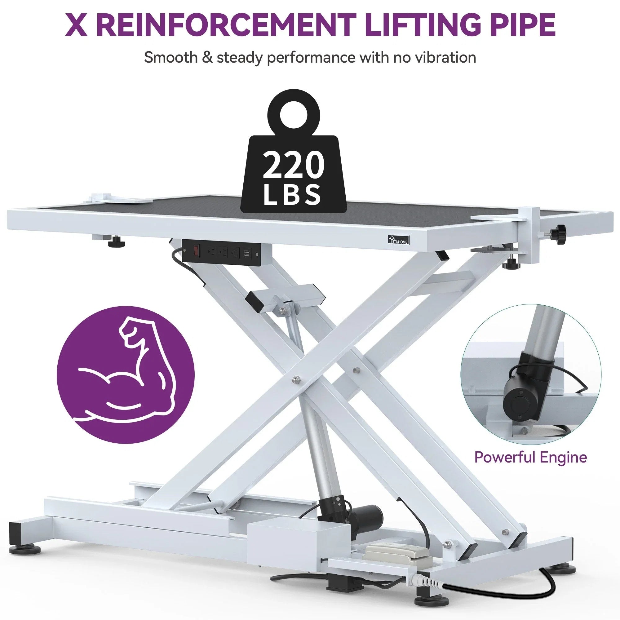 Table de Toilettage Électrique Professionnelle pour Grands Chiens Table de Toilettage Robuste pour Animaux avec Bras de Toilettage en Aluminium - 127 cm L