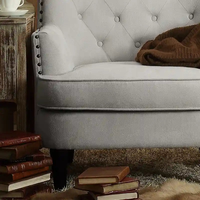 Moser Bay Mignon Fauteuil d'appoint à oreilles capitonné large de 76 cm en velours et lin