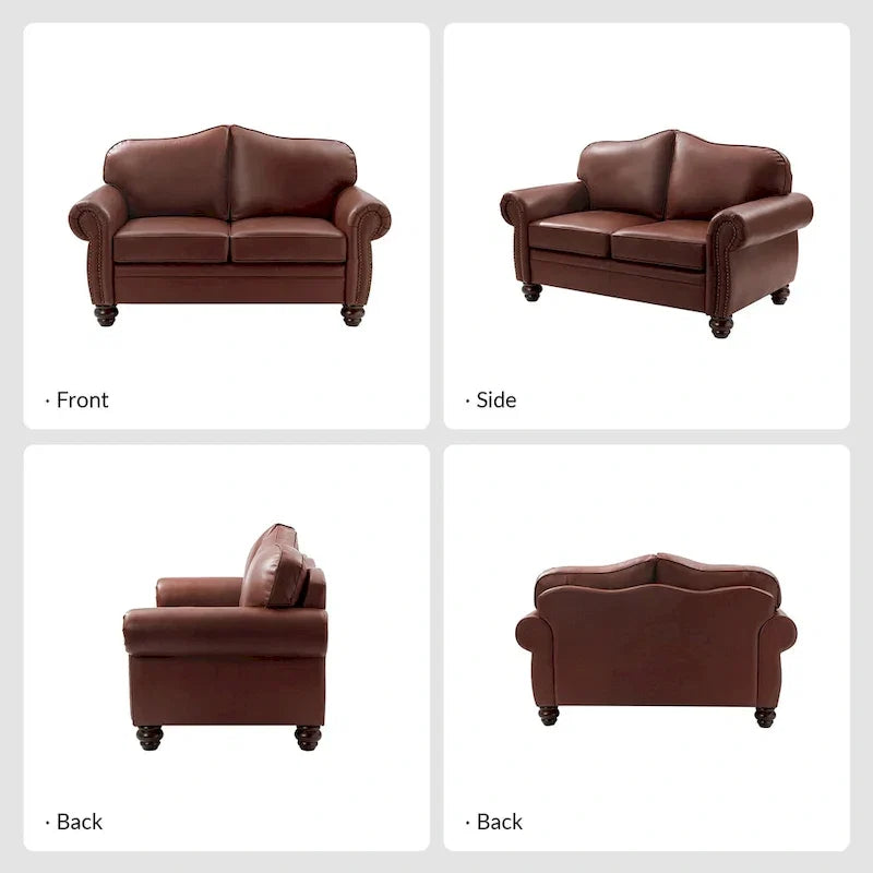 Canapé en cuir véritable de transition avec dossier capitonné