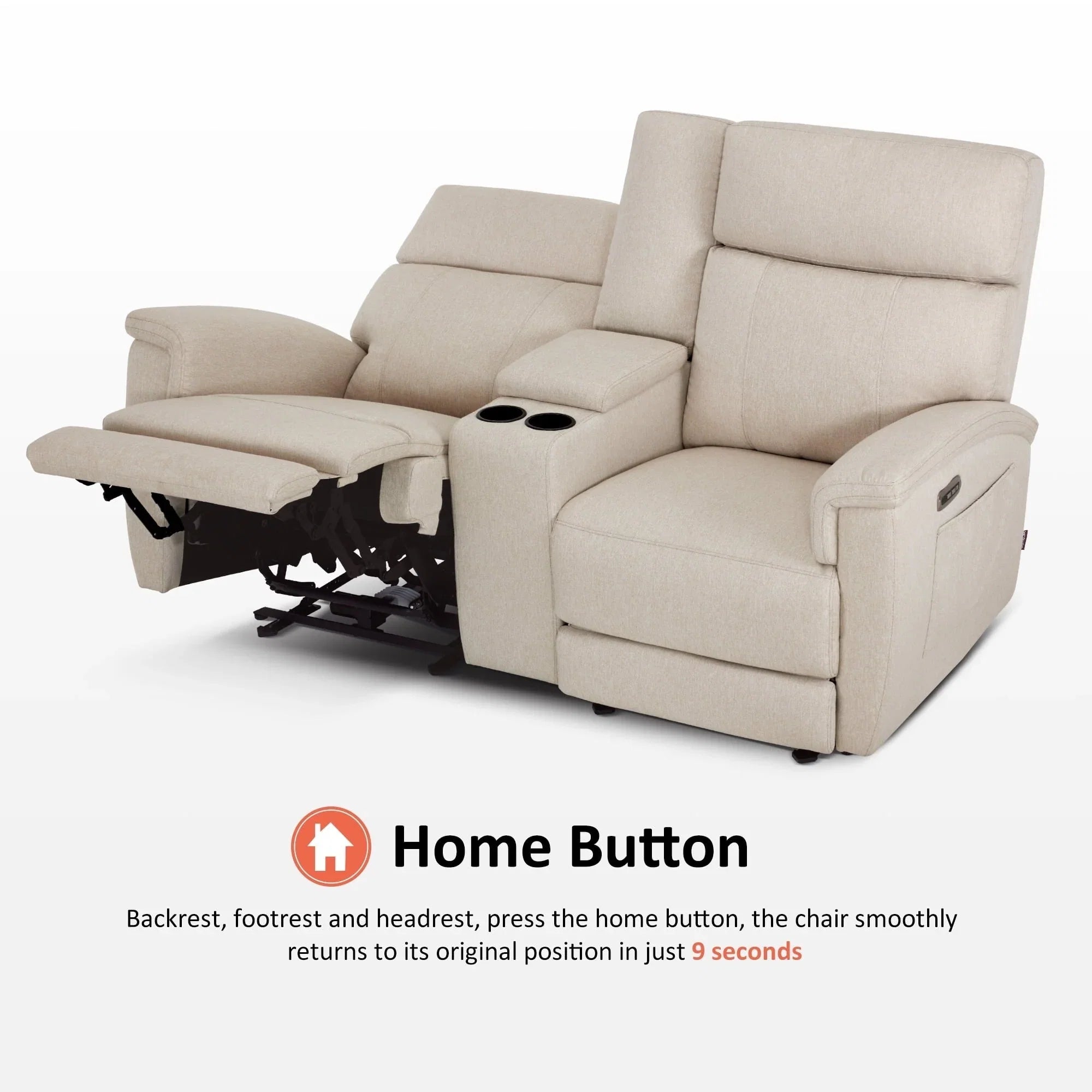 Canapé inclinable électrique MCombo 60,2 po avec massage et double chauffage, appuie-tête réglable, ports USB et Type C, tissu