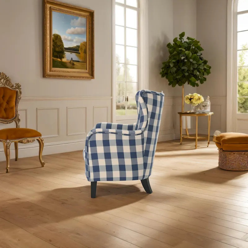 Fauteuil rembourré à dossier haut avec pieds en bois Modern Retro 30.25 pour le salon