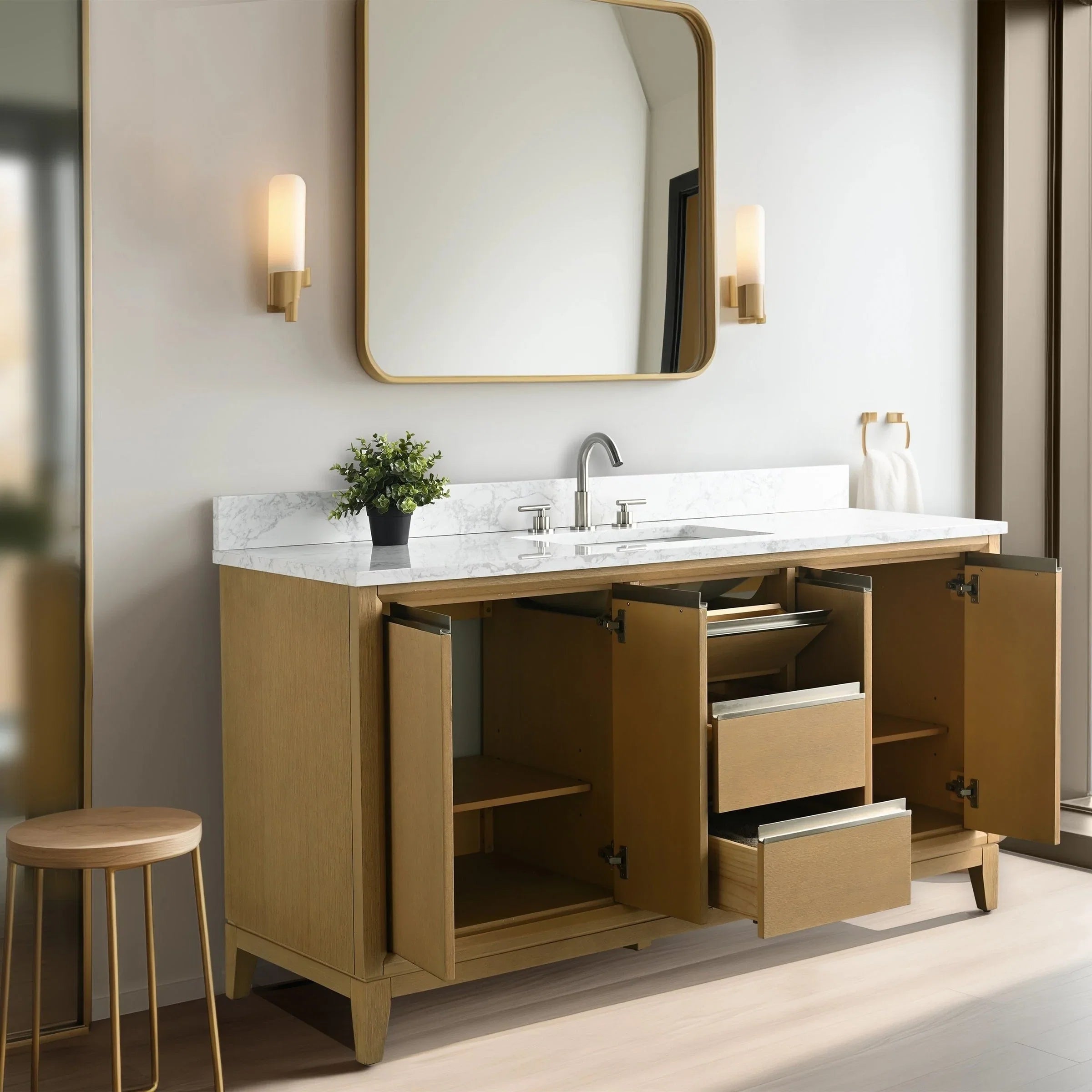 Meuble-lavabo Vanity Art avec évier en céramique et dessus en marbre reconstitué