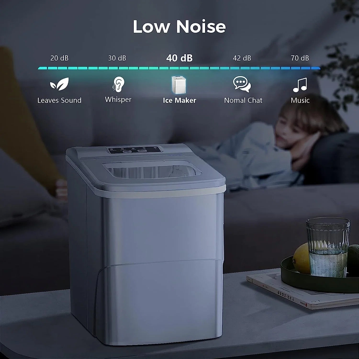 Machine à glaçons de comptoir, glaçons prêts en 6-8 minutes avec pelle et panier à glaçons