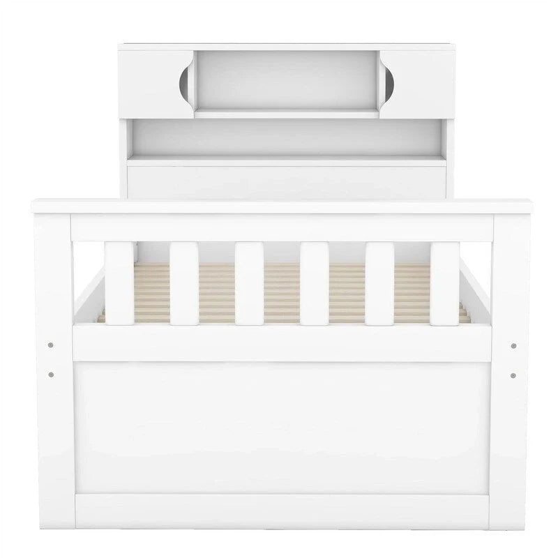 Lit plateforme capitaine double/grand avec 4 tiroirs et étagères de rangement, cadre de lit en bois massif avec tête de lit bibliothèque de rangement