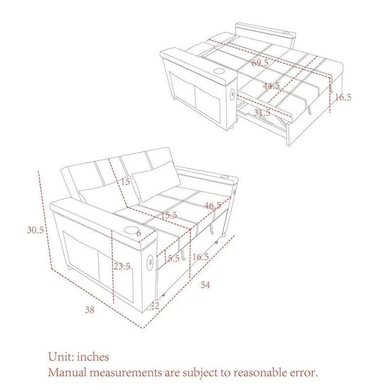 Canapé convertible avec dossier réglable et port USB