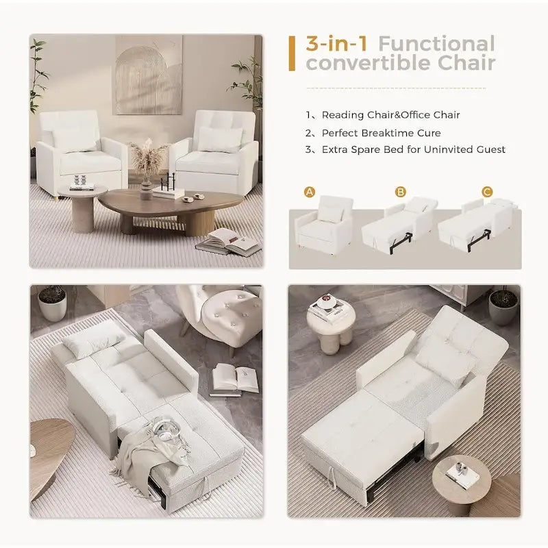 AECOJOY Fauteuil Convertible 3-en-1 avec Oreiller et Dossier Réglable