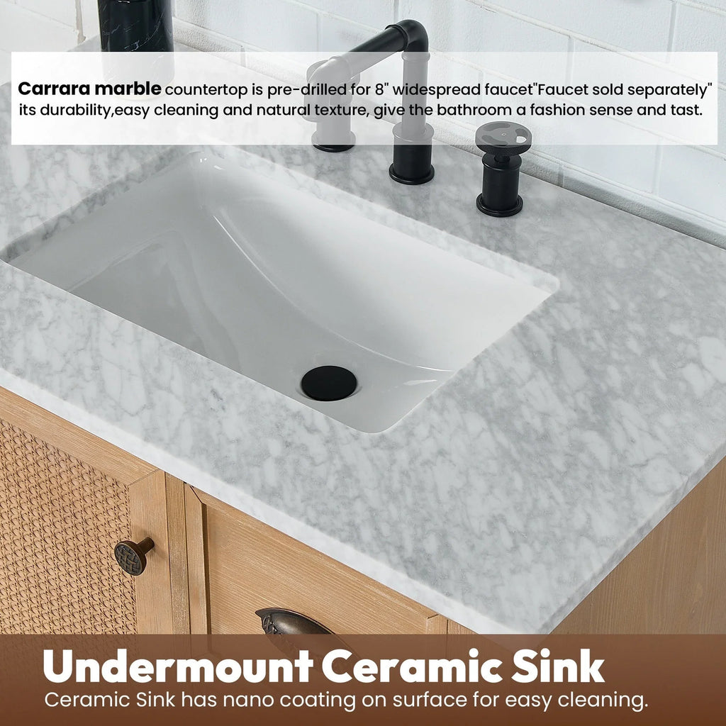 Meuble sous-vasque Hervas avec plateau en marbre naturel, sans miroir