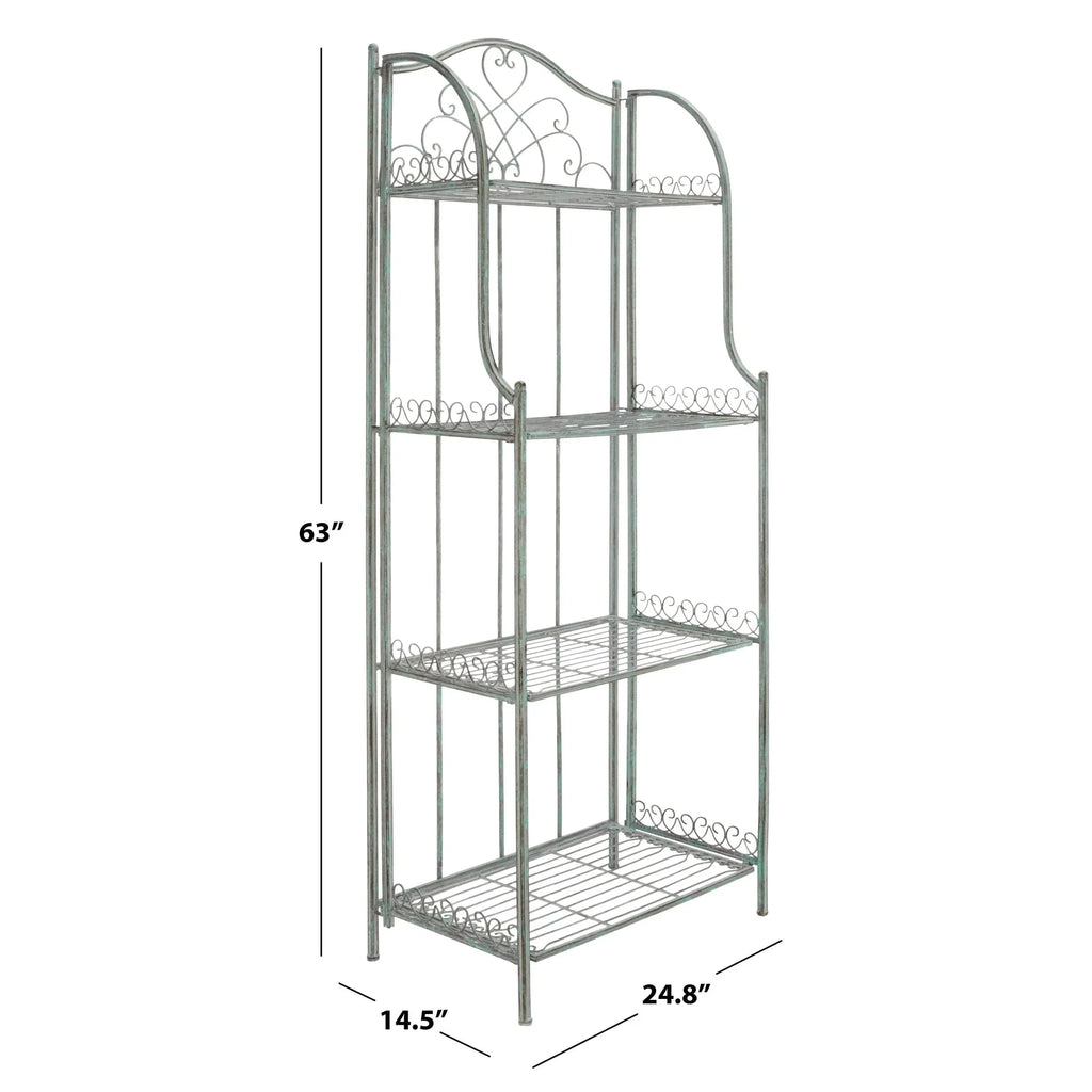 SAFAVIEH Bryn Étagère de boulanger d'extérieur victorienne en fer forgé à 4 niveaux - 63,5 cm l x 38,1 cm P x 160 cm H - 25L x 15P x 63H