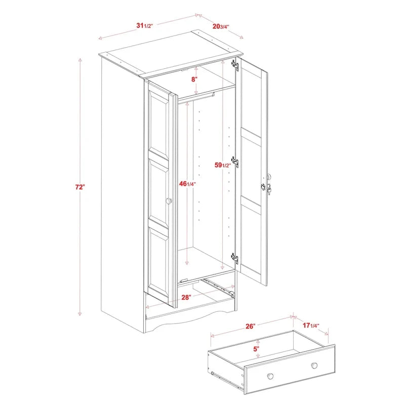 Armoire garde-robe modulable 100 % en bois massif avec poignées en métal ou en bois