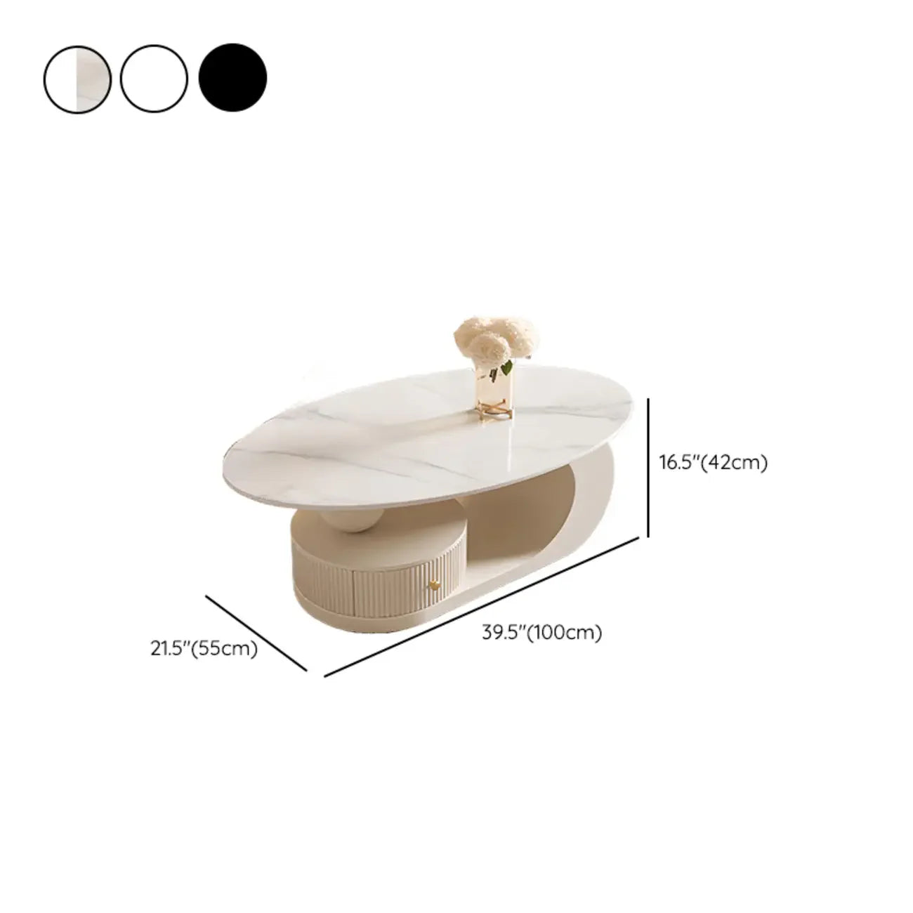 Table basse moderne avec plateau en pierre blanche anti-rayures