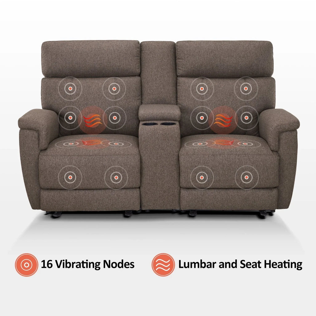 Canapé inclinable électrique MCombo 60,2 po avec massage et double chauffage, appuie-tête réglable, ports USB et Type C, tissu