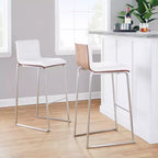 Lot de 2 tabourets de bar 76 cm en acier inoxydable, noyer et cuir PU