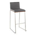 Lot de 2 tabourets de bar 76 cm en acier inoxydable, noyer et cuir PU