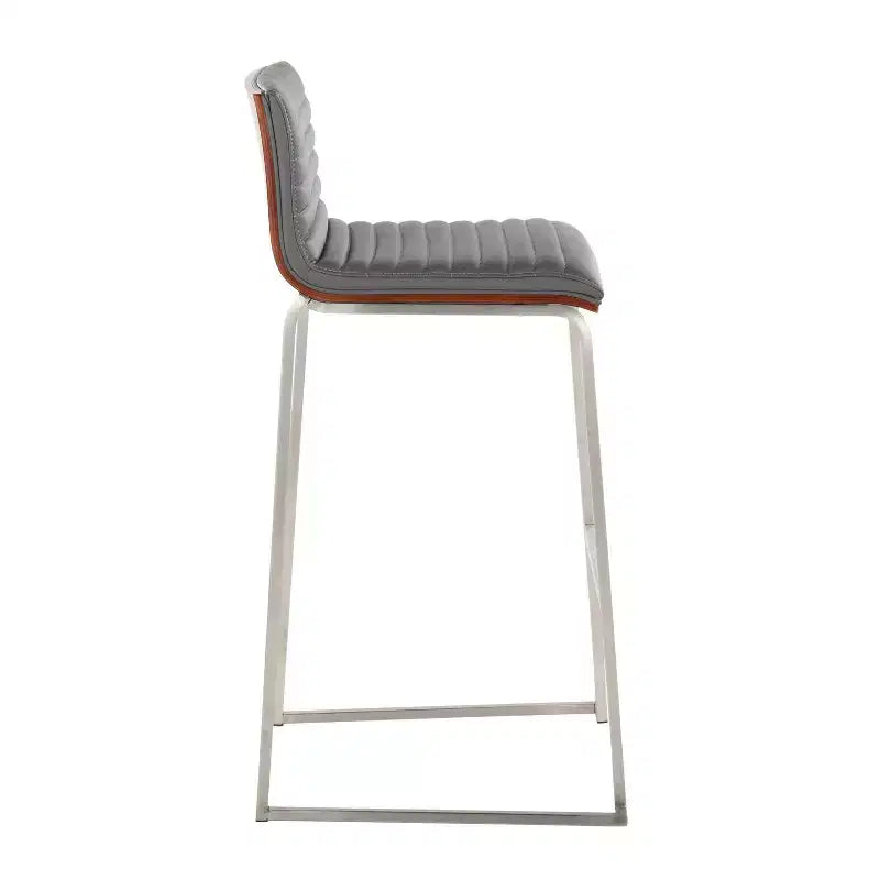 Lot de 2 tabourets de bar 76 cm en acier inoxydable, noyer et cuir PU