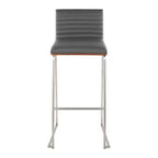 Lot de 2 tabourets de bar 76 cm en acier inoxydable, noyer et cuir PU