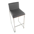 Lot de 2 tabourets de bar 76 cm en acier inoxydable, noyer et cuir PU