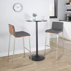 Lot de 2 tabourets de bar 76 cm en acier inoxydable, noyer et cuir PU