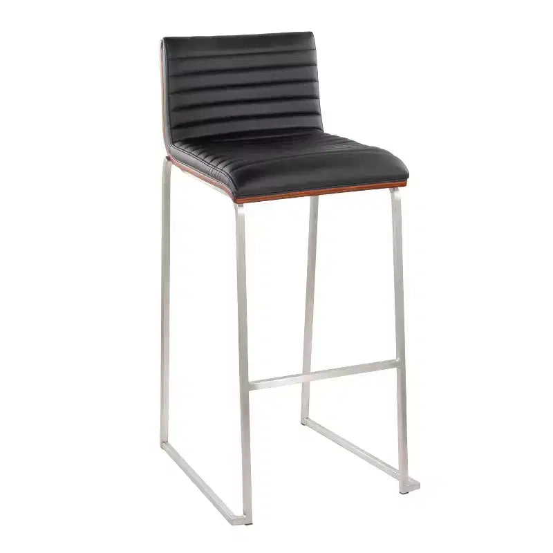 Lot de 2 tabourets de bar 76 cm en acier inoxydable, noyer et cuir PU