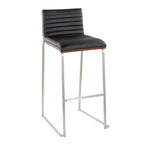 Lot de 2 tabourets de bar 76 cm en acier inoxydable, noyer et cuir PU