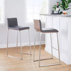 Lot de 2 tabourets de bar 76 cm en acier inoxydable, noyer et cuir PU