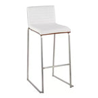 Lot de 2 tabourets de bar 76 cm en acier inoxydable, noyer et cuir PU